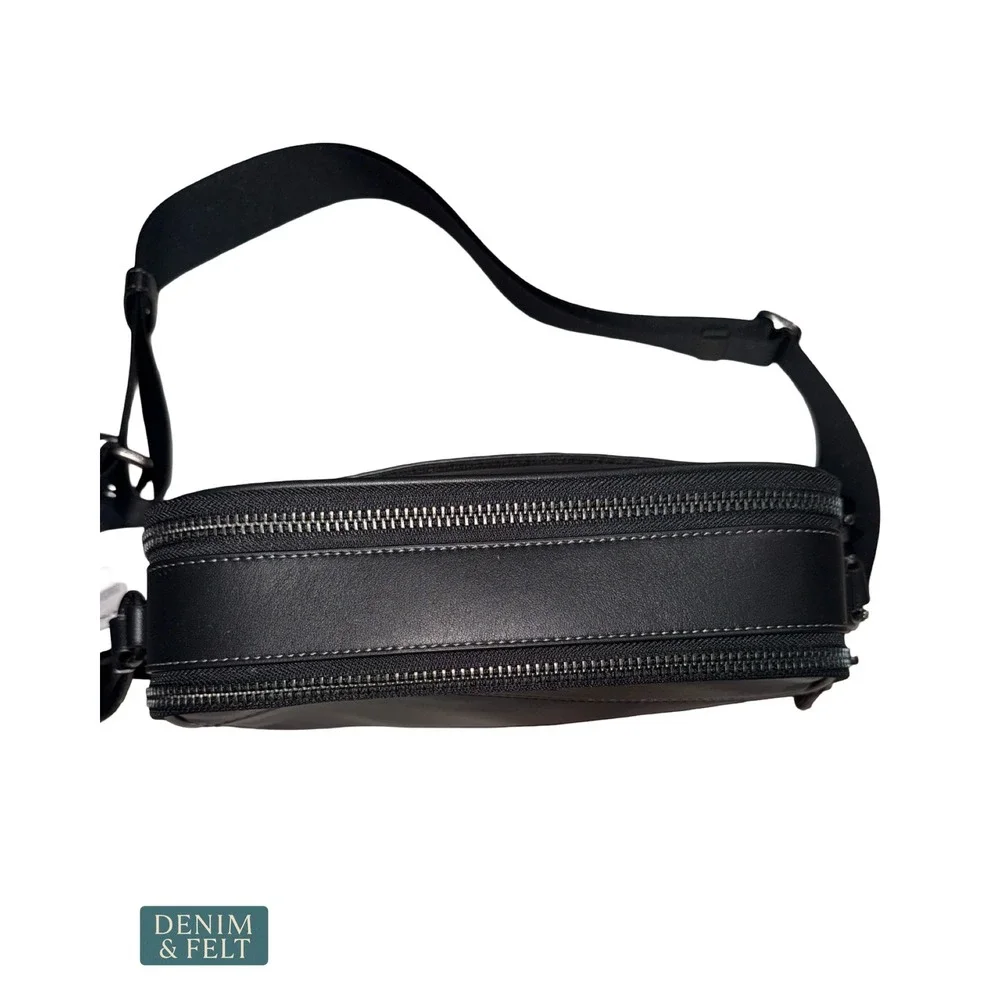 NEW Coach Graham Smooth Calf Leather Crossbody Bag Black Double Zip Camera Tote
